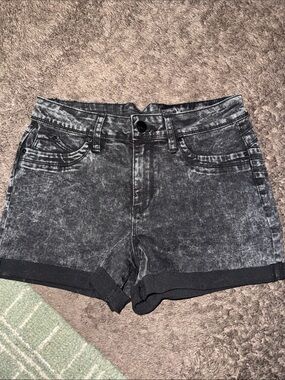 YMI Women's Black Acid-Wash Cuffed Denim Shorts stretchy shorts